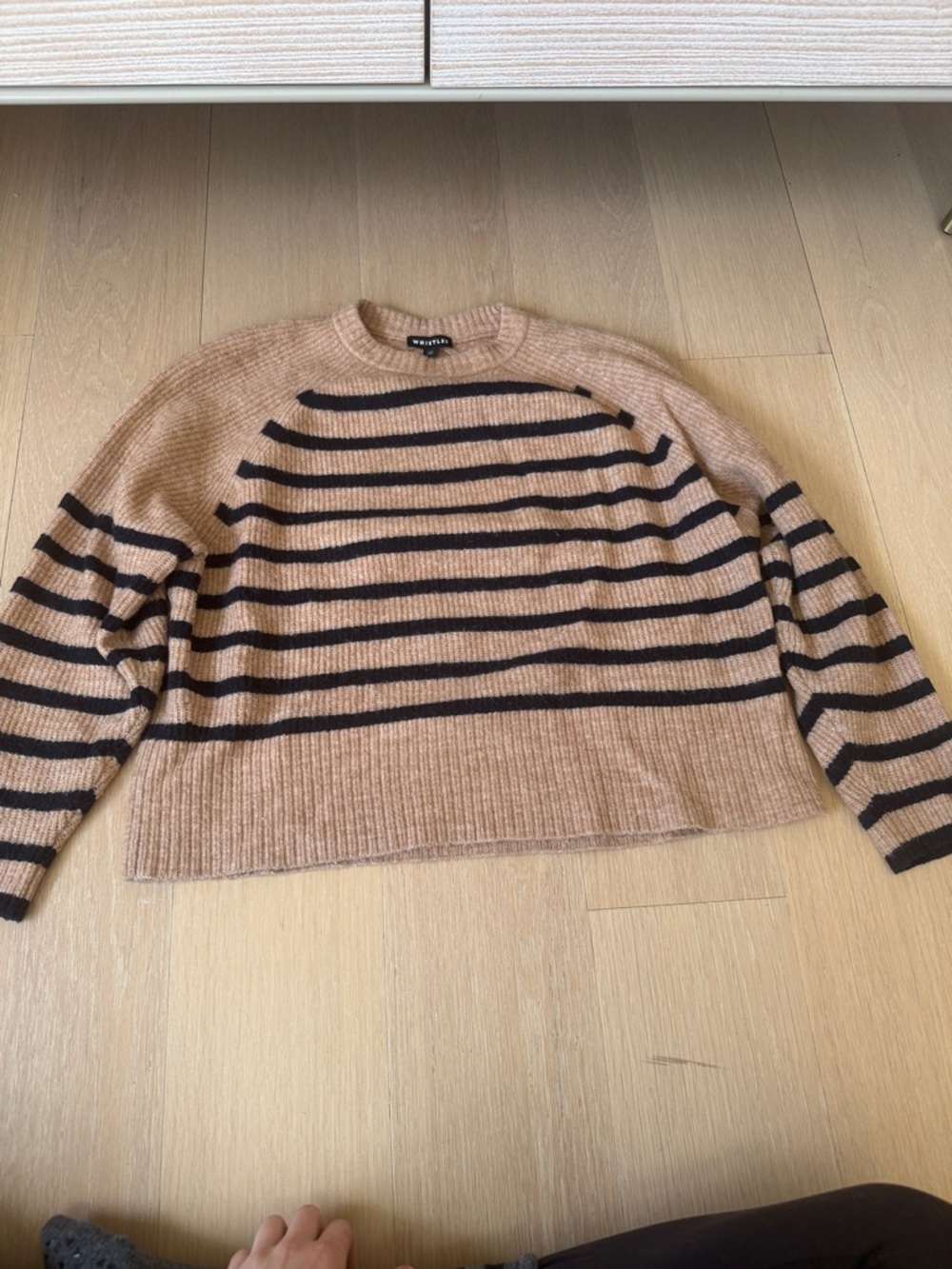 Whistles Camel And Black Striped Crew Neck Sweater